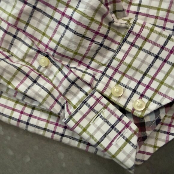 Neiman Marcus Multicolor Plaid Long Sleeve Button-Up Shirt - Size Large - Picture 9 of 11